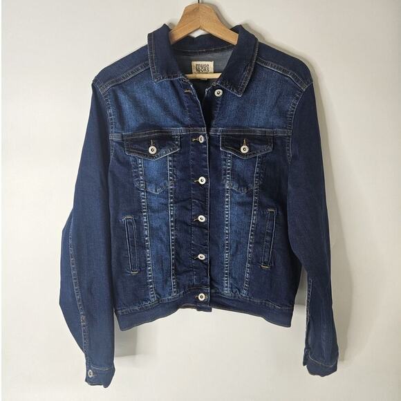 Muse Looks Women Moto Denim Jacket Pockets Size XL Back Button - Picture 1 of 7